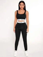 Women's Plus Size Black Knitted Sporty Crop Top And Skinny Leggings Two Piece Set