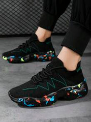 Sporty Outdoor Sneakers For Men, Letter Graphic Lace-up Front Chunky Sneakers