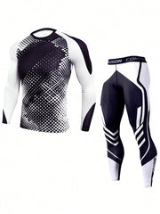 Manfinity Athleisure Men Polka Dot & Letter Graphic Sports Set, Athletic Suit, Tracksuit Workout Set