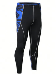 Men's Geometric Printed Long Sleeve Sports T-Shirt And Sport Pants Set For Running, Basketball, Cycling, Etc. Compression Tight Fitness T-Shirt And Elastic Quick Dry Sportswear Outfits Gym Clothes Men, Athletic Suit, Tracksuit