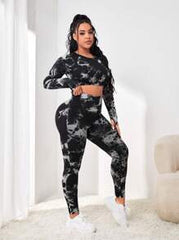 Yoga Trendy Plus Tie Dye Tummy Control Sports Set