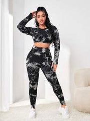 Yoga Trendy Plus Tie Dye Tummy Control Sports Set