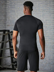 Men's Sports Compression Set, Quick Dry Fitness Short Sleeve T-Shirt + Shorts, Running Training Gym Wear Gym Clothes Men, Athletic Suit, Tracksuit Men Shorts Set Workout Sets