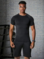 Men's Sports Compression Set, Quick Dry Fitness Short Sleeve T-Shirt + Shorts, Running Training Gym Wear Gym Clothes Men, Athletic Suit, Tracksuit Men Shorts Set Workout Sets