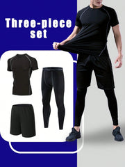 Men's Quick-Drying Athletic Suit For Autumn & Winter 3pcs/Set Including Running Shirt, Outdoor Training Tights And Basketball Gear, Perfect For Morning Run Gym Clothes Men Men Shorts Set