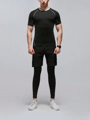 Men's Quick-Drying Athletic Suit For Autumn & Winter 3pcs/Set Including Running Shirt, Outdoor Training Tights And Basketball Gear, Perfect For Morning Run Gym Clothes Men Men Shorts Set