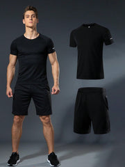 Men's T-Shirt & Sports Set, Running Or Basketball Two Piece Short Sleeve Quick-Drying Clothing Gym Clothes Men, Athletic Suit, Tracksuit Men Shorts Set