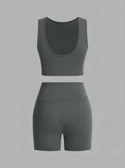 Women's Sports Set, 3pcs, Including A Round-Neck Vest And Shorts
