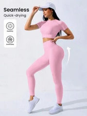 Sport Seamluxe Seamless High Stretch Sculpting Tummy Control Butt Lifting Thigh Slim Fit Sports Set