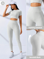 Sport Seamluxe Seamless High Stretch Sculpting Tummy Control Butt Lifting Thigh Slim Fit Sports Set