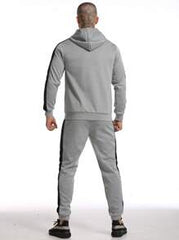 Manfinity Sport Streetwear Black And Grey Color Block Long Sleeve Top And Long Pants Set