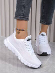 Women's Outdoor Running Shoes, With Wavy Stripe Design, Front Lace-Up, Breathable Soft Sole Casual Sneakers