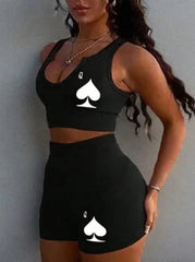 2pcs Women's Low Neck U-Neck Camisole And Shorts Tight Crop Top Set