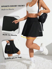 Daily & Casual Solid Color Wide Waistband Sports Skort Tennis Skirt Set