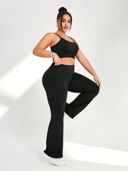 Yoga Basic Plus Size Solid Color Bra And Long Pants Sportswear Set