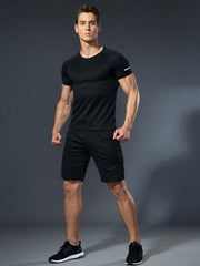 Men's T-Shirt & Sports Set, Running Or Basketball Two Piece Short Sleeve Quick-Drying Clothing Gym Clothes Men, Athletic Suit, Tracksuit Men Shorts Set