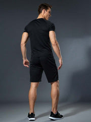 Men's T-Shirt & Sports Set, Running Or Basketball Two Piece Short Sleeve Quick-Drying Clothing Gym Clothes Men, Athletic Suit, Tracksuit Men Shorts Set